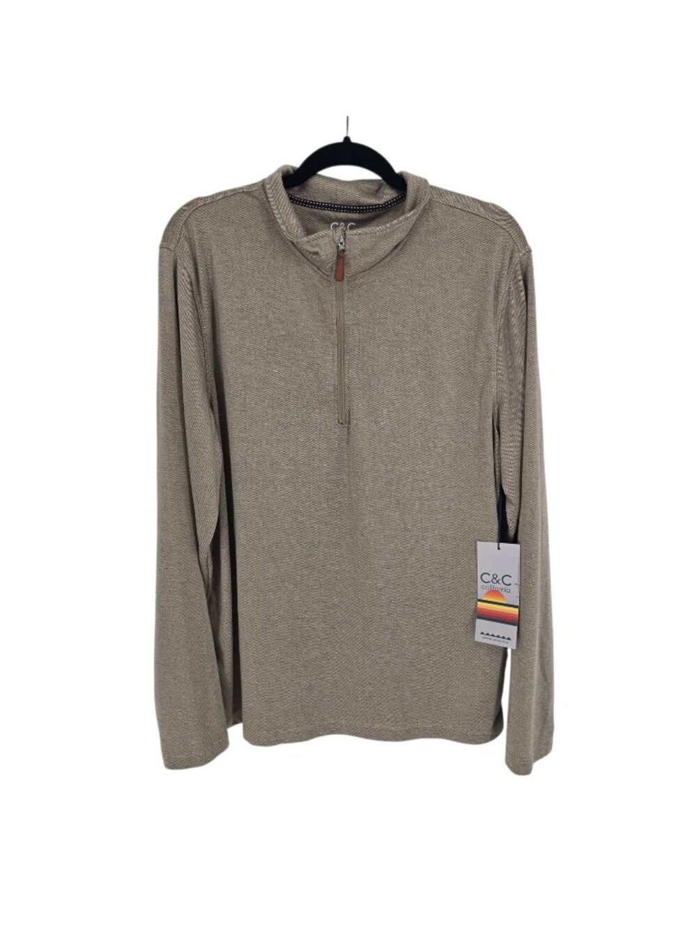 C c california mens large stone quarter zip long sleeve mock neck pullover NWT